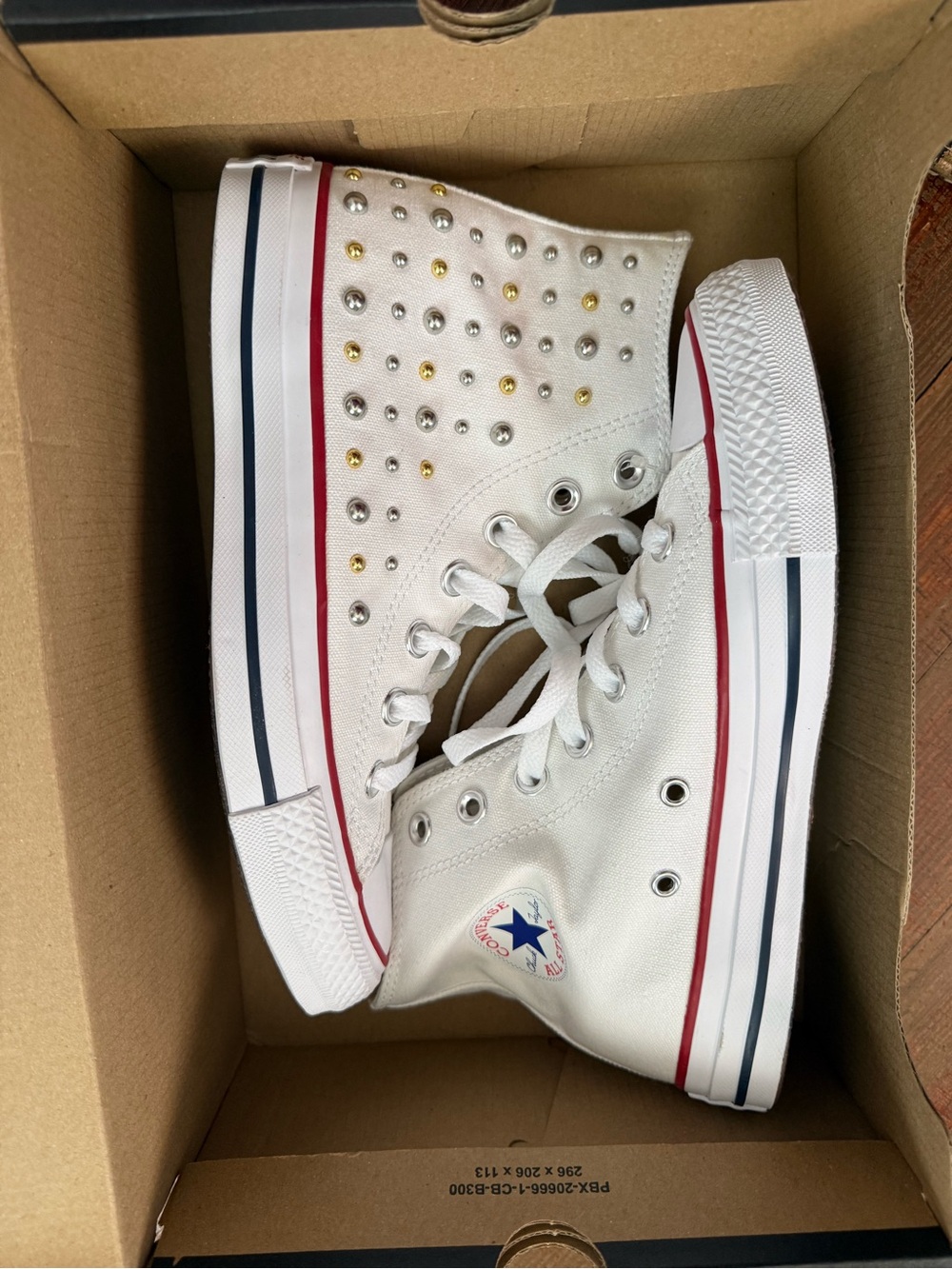 Converse White High Top Sneakers with Gold & Silver Studs
